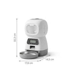 Schéma coté du distributeur de croquettes programmable : 32,3 cm de haut, 17,8 cm de large