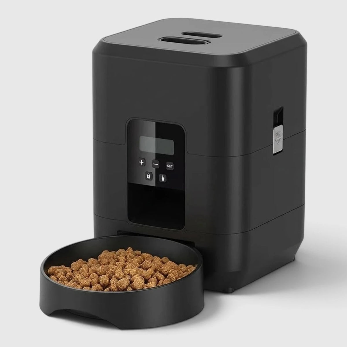 Distributeur automatique de croquettes chat noir, anti-blocage, avec cache de sécurité