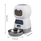 Schéma coté du distributeur de croquettes connecté : 32,3 cm de haut, 17,8 cm de large