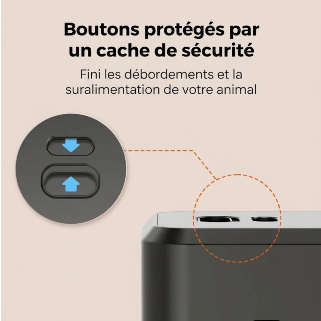 Boutons protégés par un cache de sécurité sur la gamelle automatique