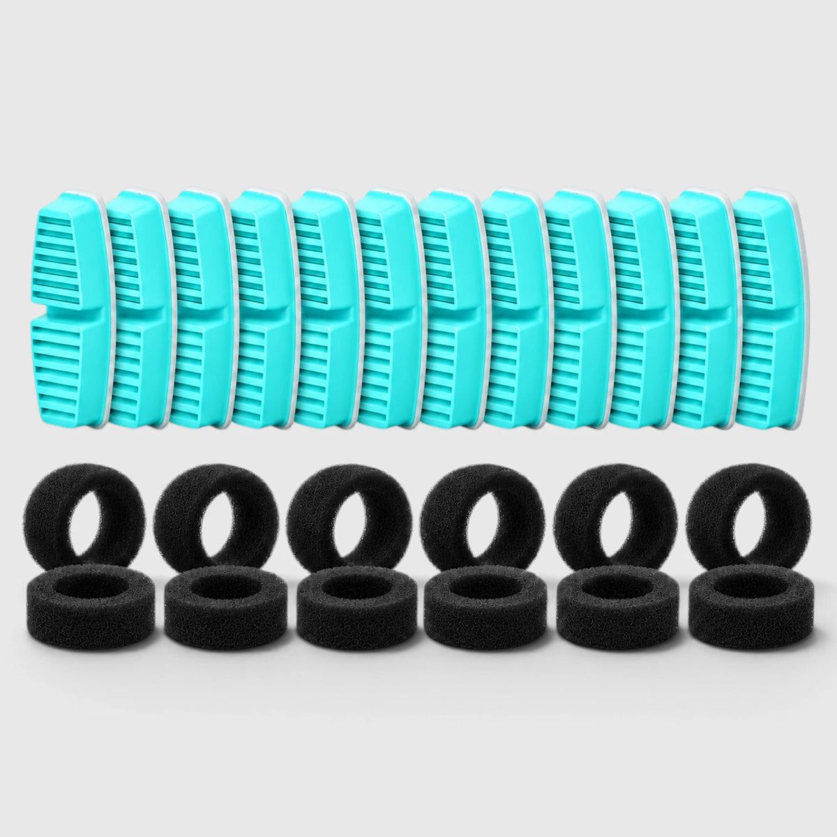 Douze filtres turquoise et six mousses pour fontaine à eau chat de 7 L