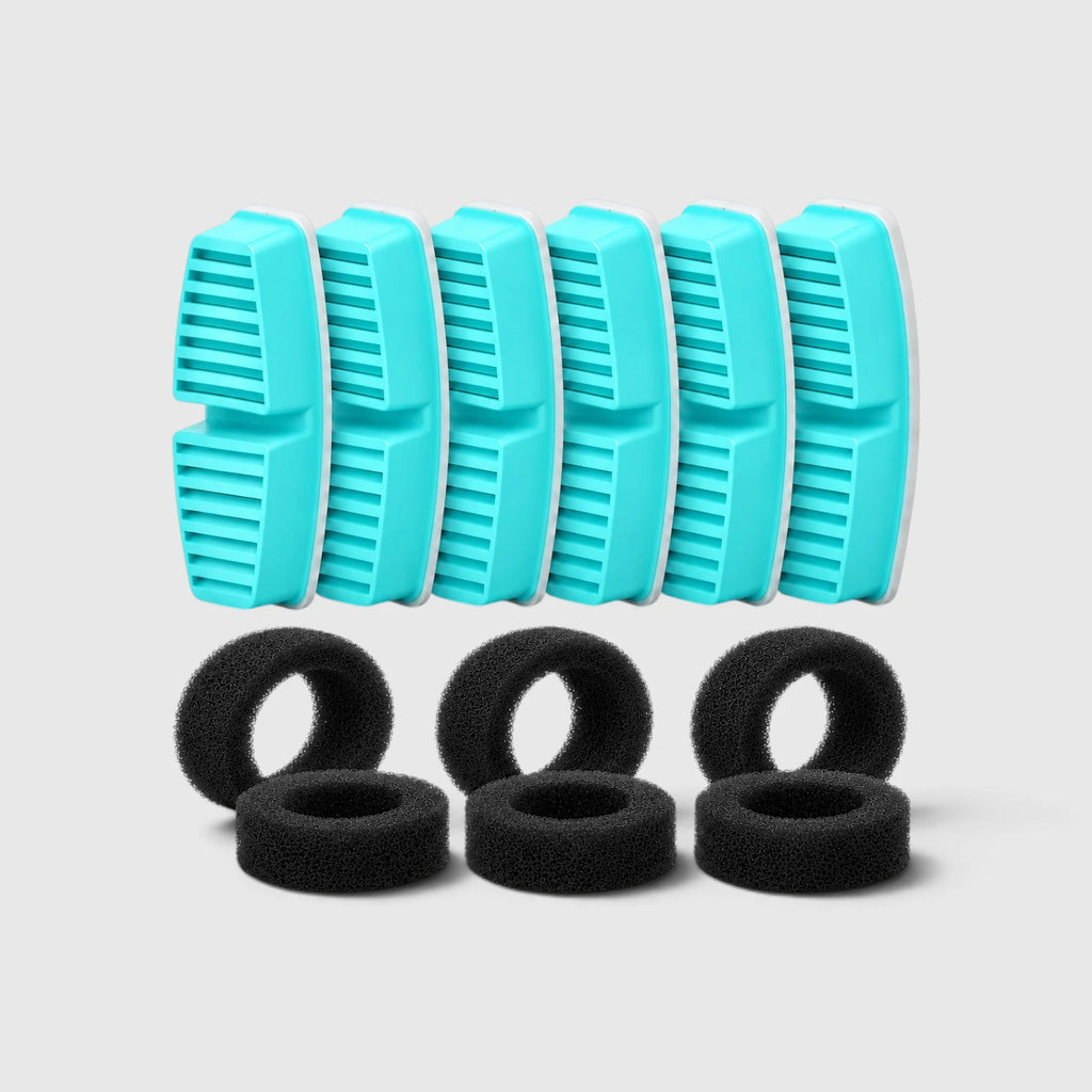 Six filtres turquoise et trois mousses pour fontaine à eau chat de 7 L