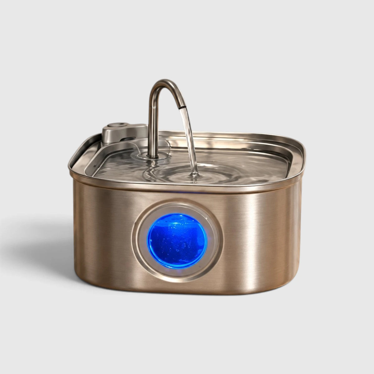 Fontaine à eau chat inox de 3,2 L avec fenêtre de niveau bleue