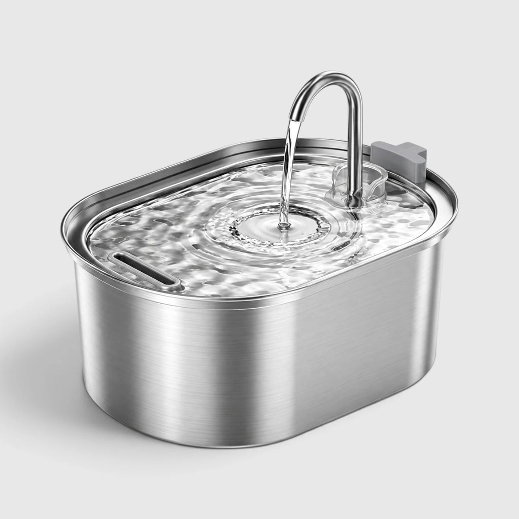 Fontaine à eau chat silencieuse ovale en inox avec bec en arc