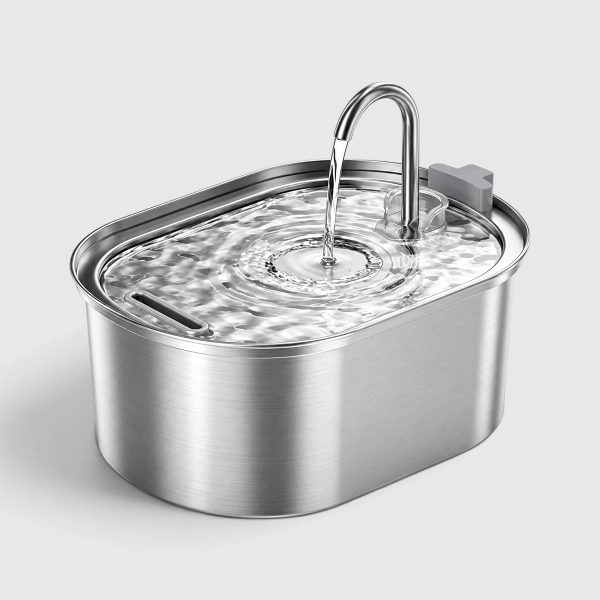 Fontaine à eau chat silencieuse ovale en inox avec bec en arc