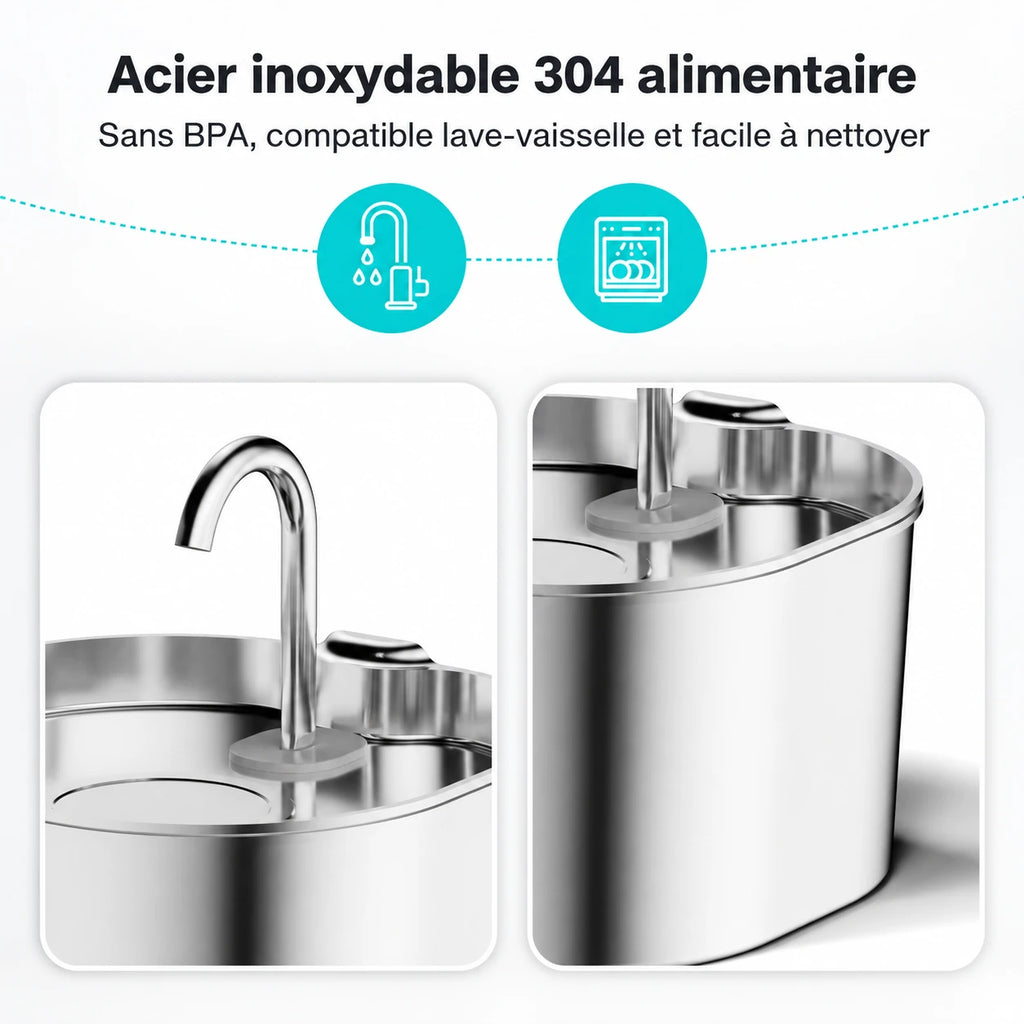 Acier inoxydable 304 de qualité alimentaire de l'abreuvoir chat