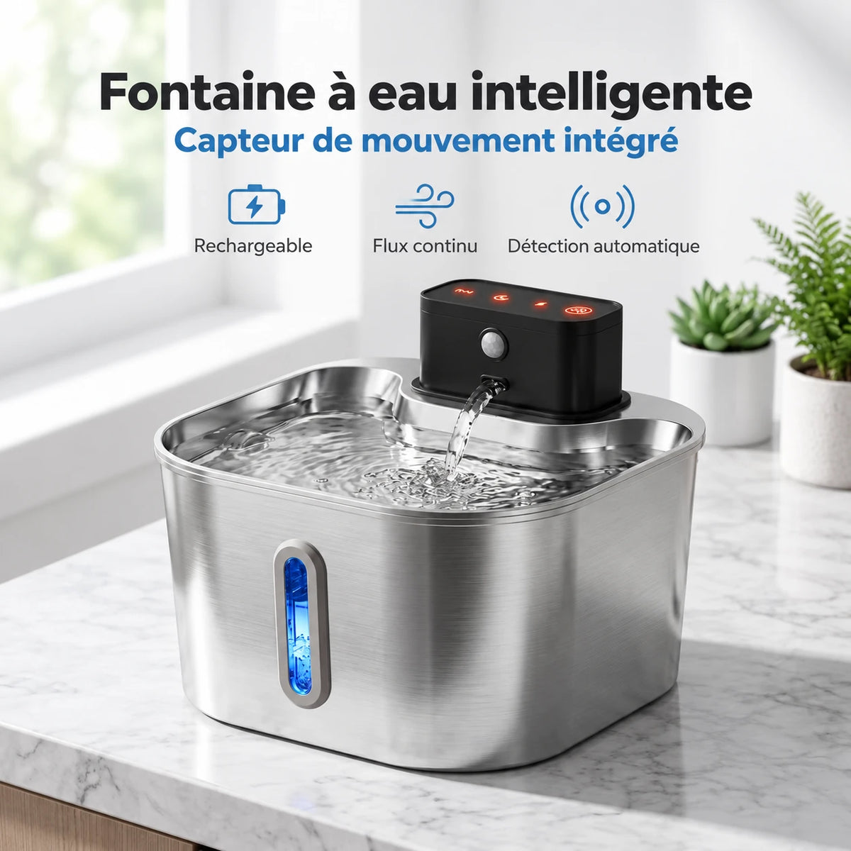 Fontaine à eau intelligente rechargeable avec capteur de mouvement intégré