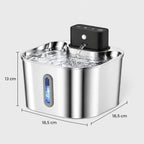 Schéma coté de la fontaine à eau chat rechargeable : 18,5 x 18,5 x 13 cm