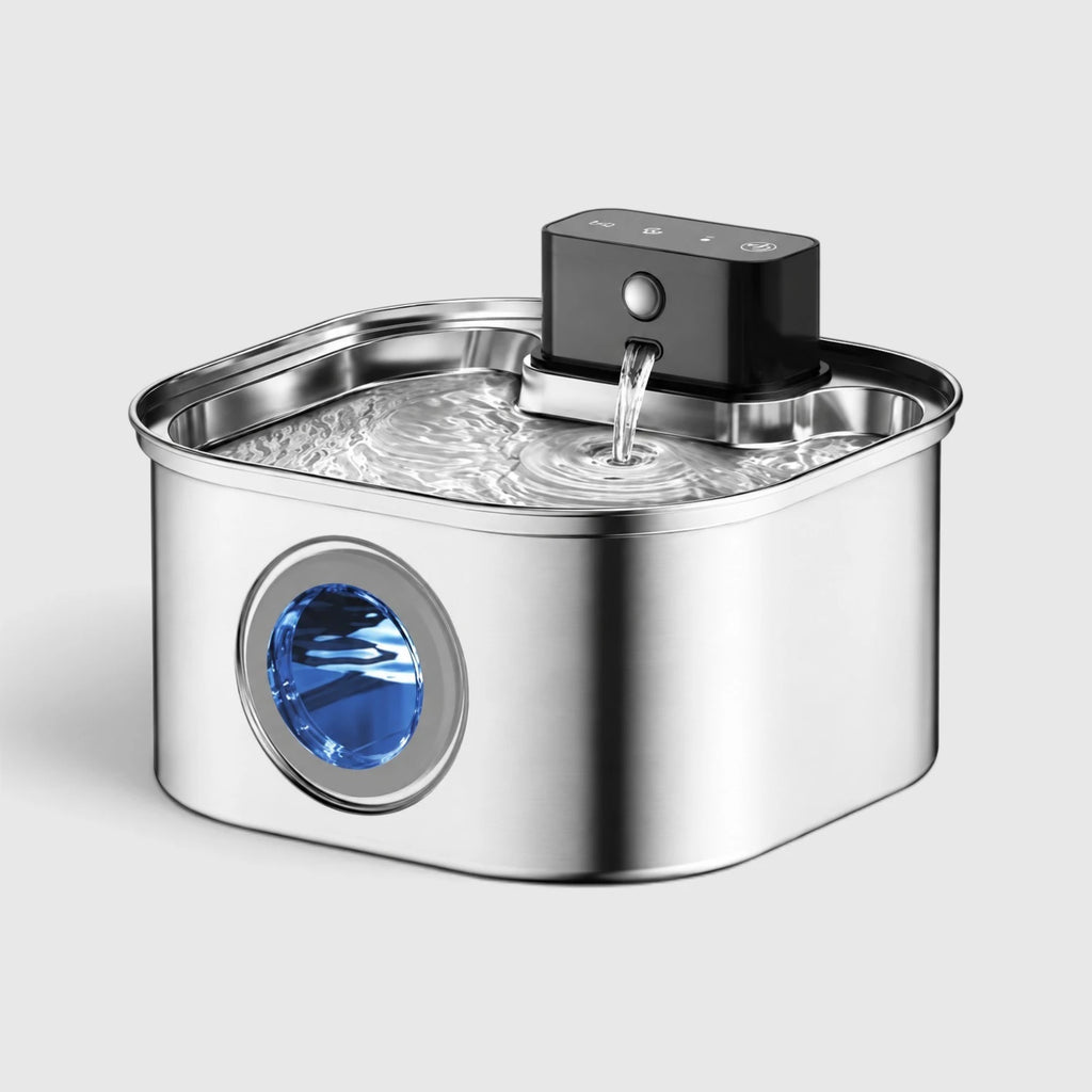 Fontaine à eau chat sans fil en inox de 3,2 L avec hublot de niveau d'eau