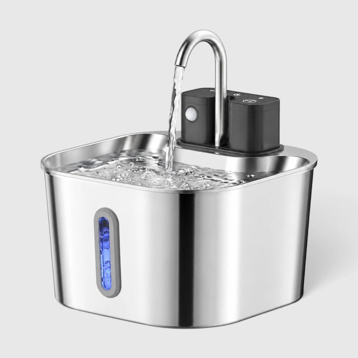 Fontaine à eau chat sans prise carrée en inox avec robinet
