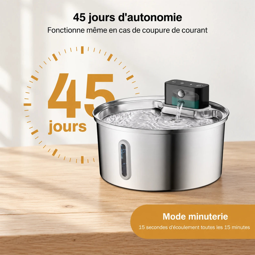 Autonomie de 45 jours de la fontaine à eau chat design et mode minuterie