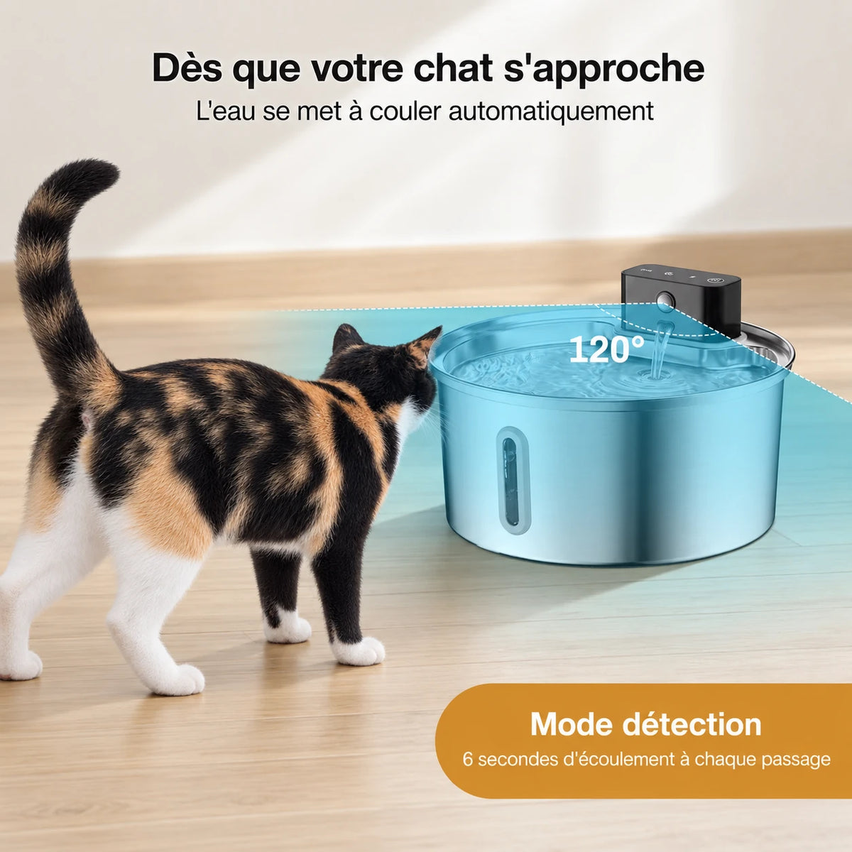 Détecteur de mouvement à 120° de la fontaine à eau chat design