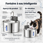Aperçu de la fontaine à eau chat : robinet à recirculation, capteur de mouvement, panneau tactile