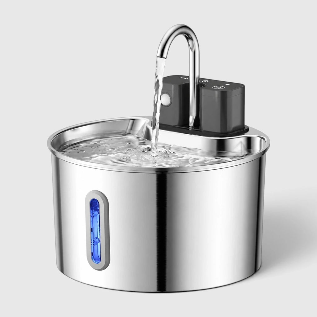 Fontaine à eau chat détecteur de mouvement ronde en inox avec robinet