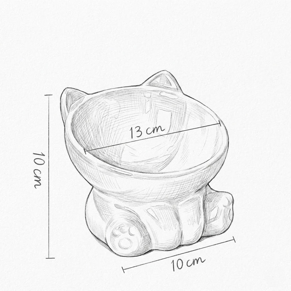 Schéma coté de la gamelle chat céramique : 13 cm de diamètre, 10 cm de haut