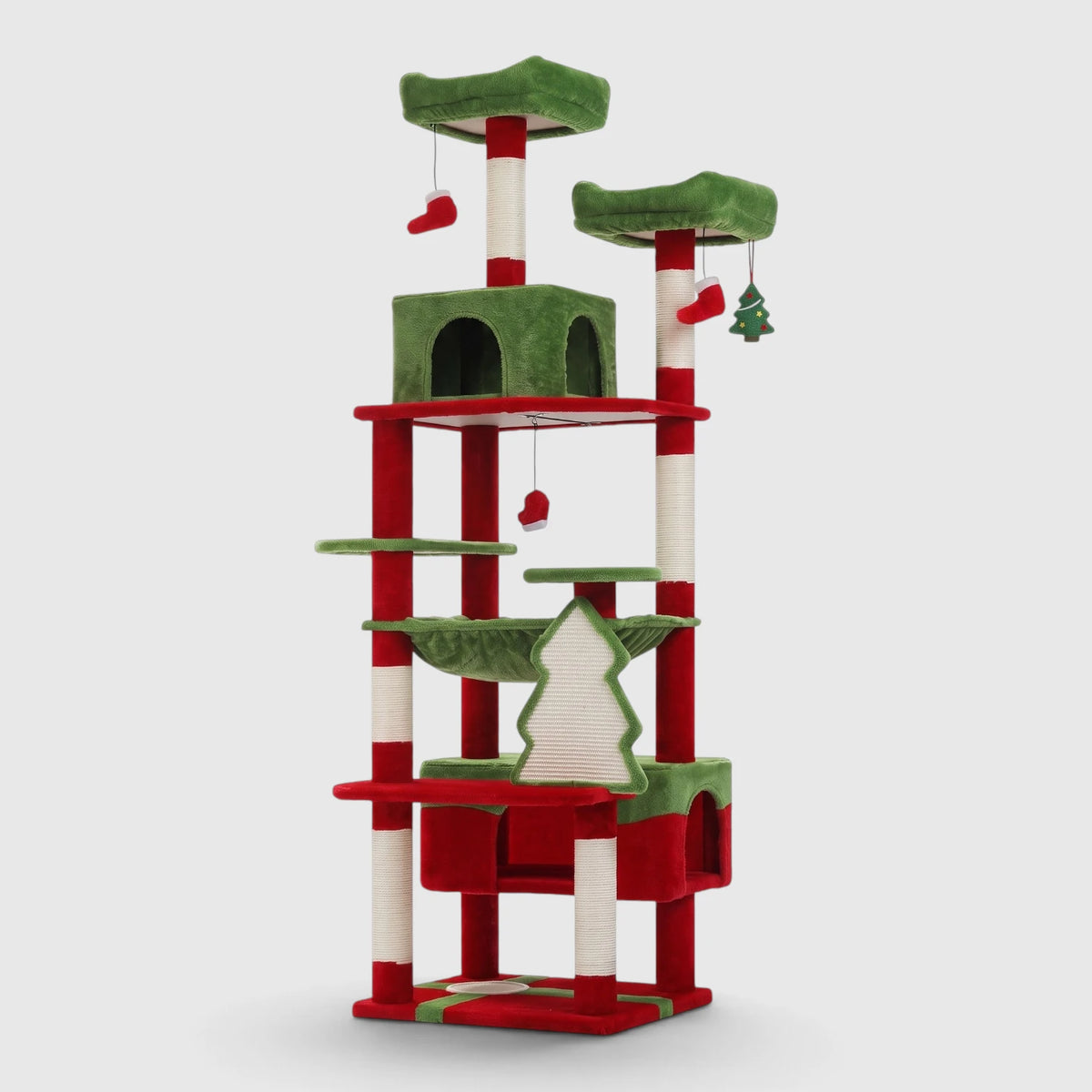 Arbre à Chat Noël de 184 cm rouge et vert avec perchoirs étoile