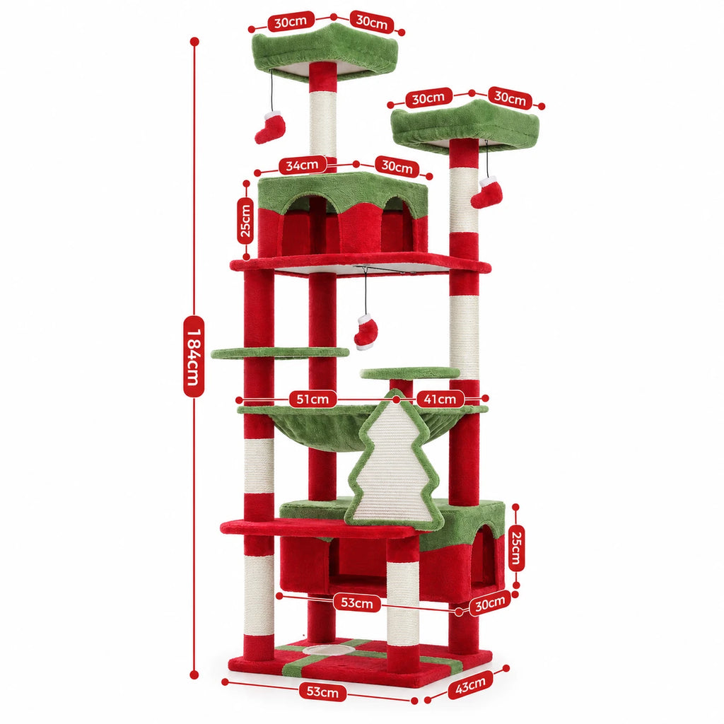 Schéma coté de l'arbre à Chat Noël avec toutes les dimensions