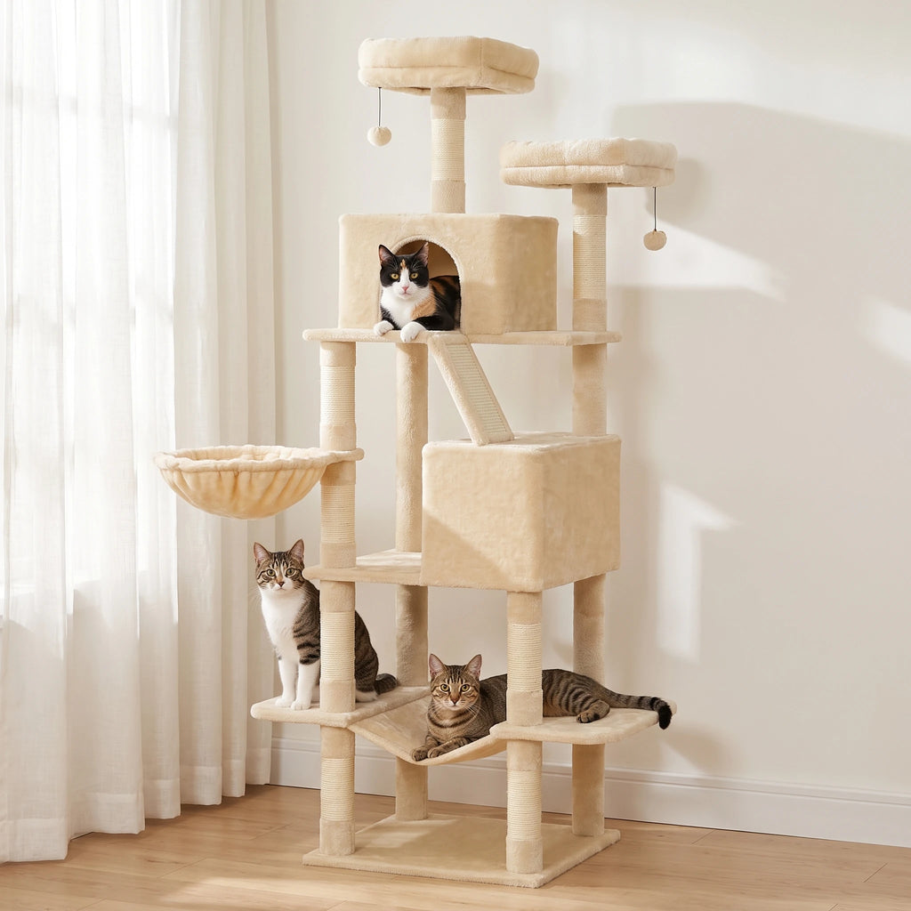 Arbre à Chat Double Niche installé dans un salon lumineux
