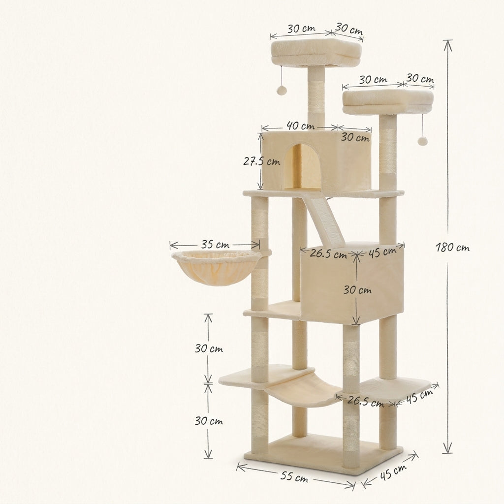 Schéma coté de l'arbre à Chat Double Niche avec toutes les dimensions