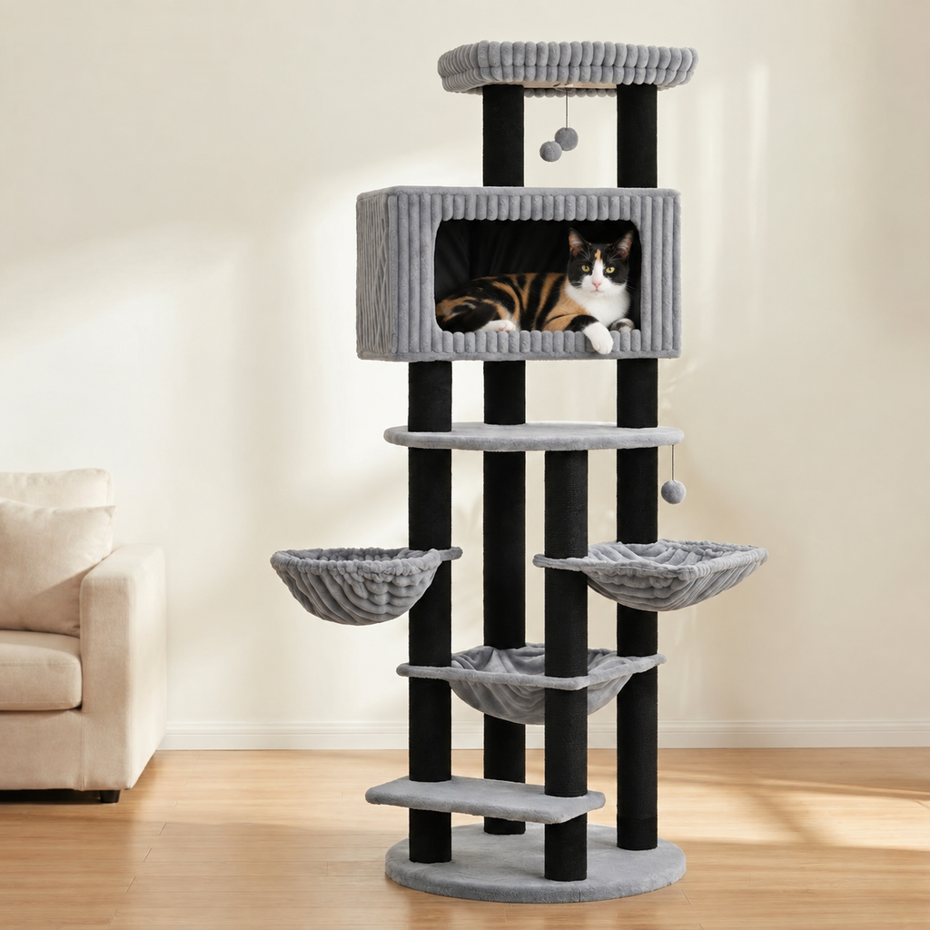Chat installé dans la niche de l'arbre à Chat Design Multi-Niveau