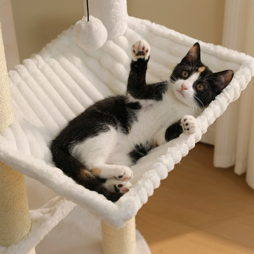 Chat couché dans le hamac de l'arbre à Chat Design Multi-Niveau