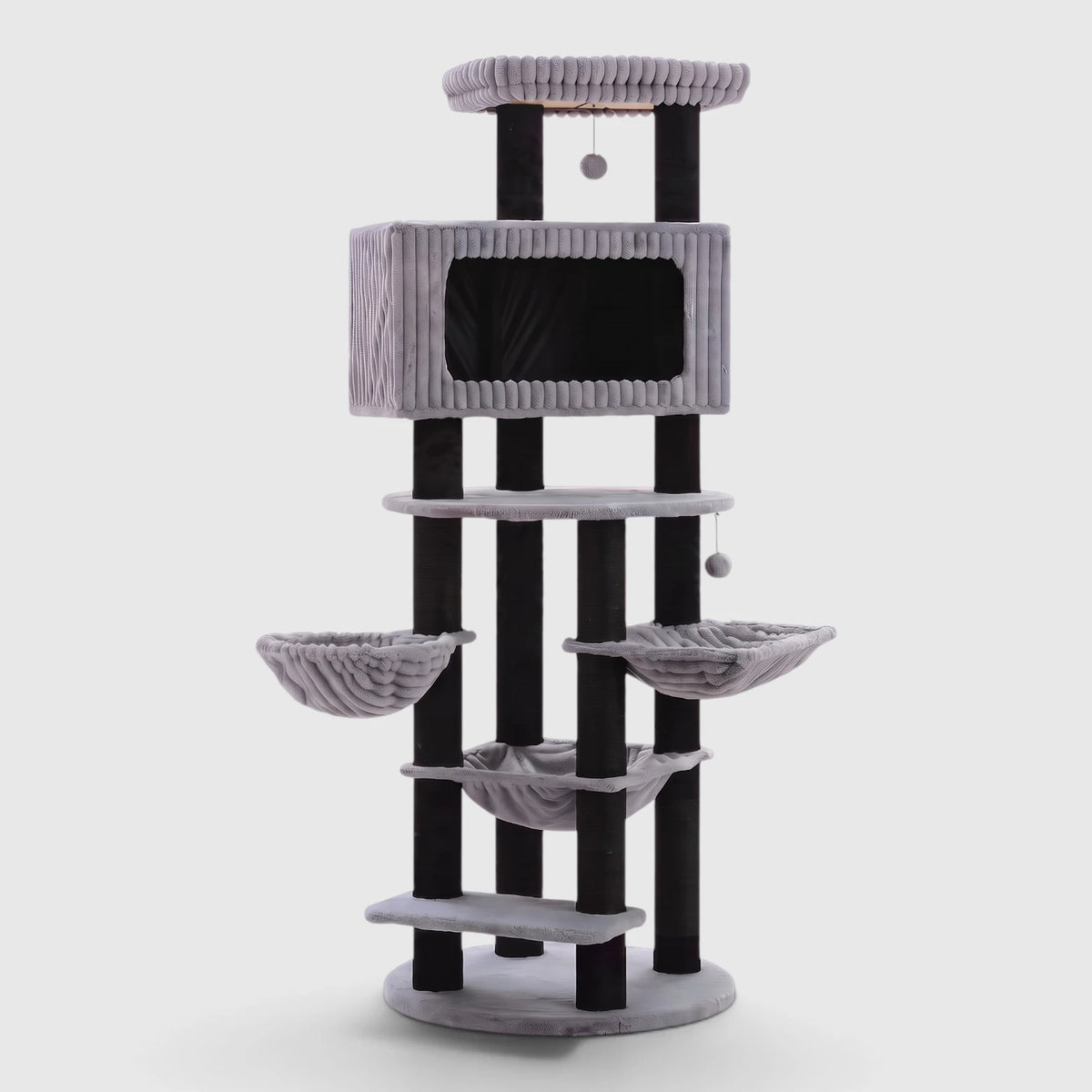 Arbre à Chat Design Multi-Niveau de 213 cm avec niches et hamacs paniers
