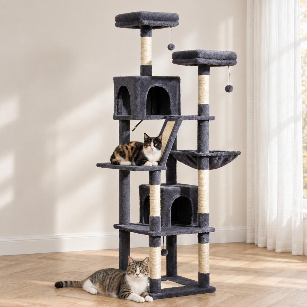 Grand Arbre à Chat installé dans un salon lumineux