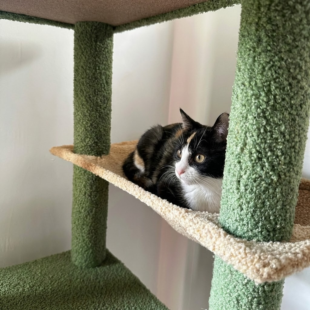 Chat couché dans le hamac de le grand Arbre à Chat