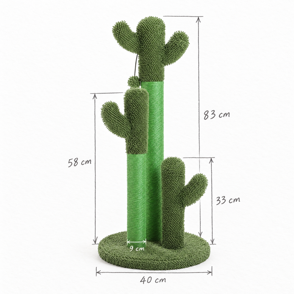 Dimensions du griffoir chat cactus : 83 cm de haut, base de 40 cm