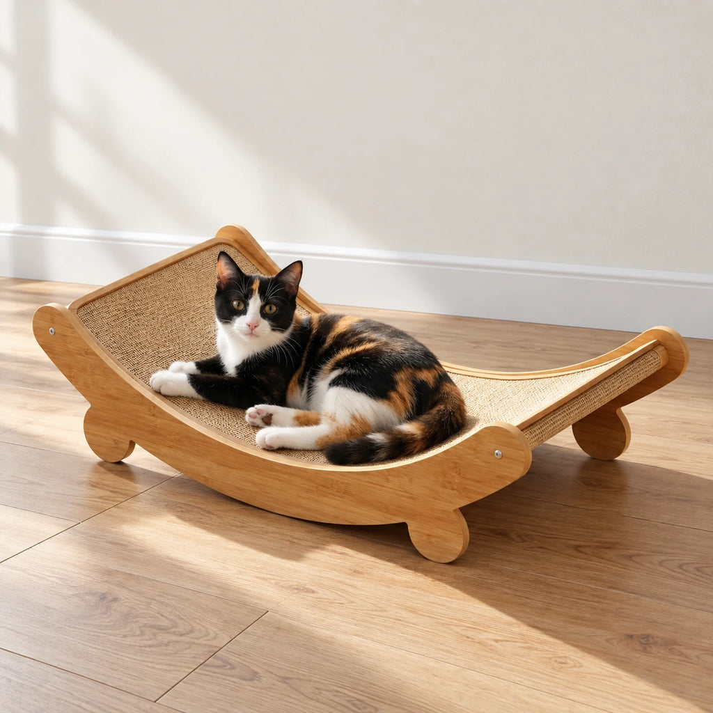 Chat allongé dans le griffoir chat design incurvé