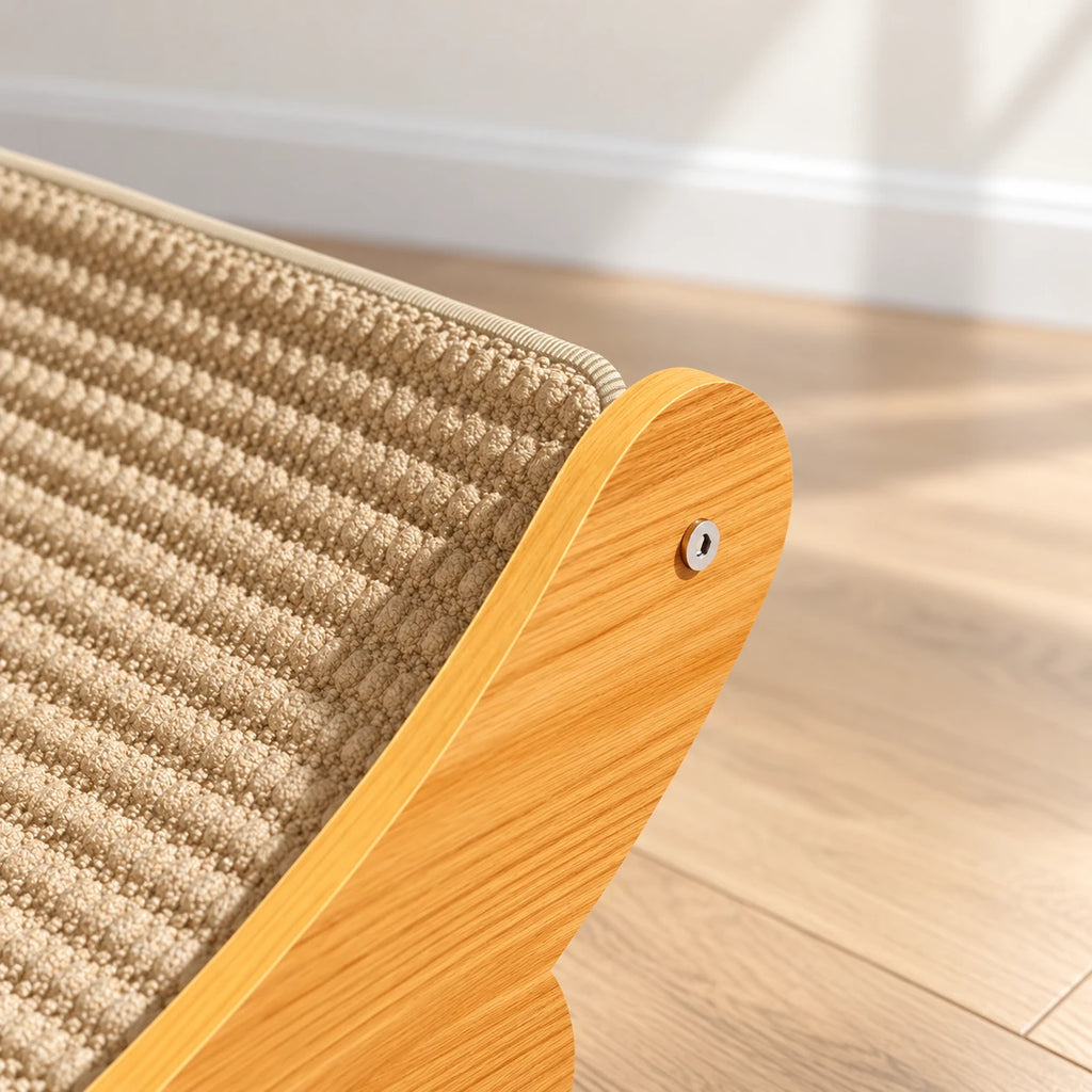 Surface en sisal tissé du griffoir chat design en gros plan