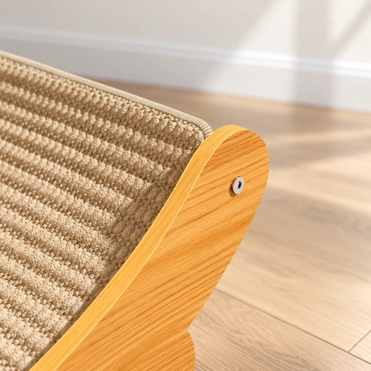 Surface en sisal tissé du griffoir chat design en gros plan