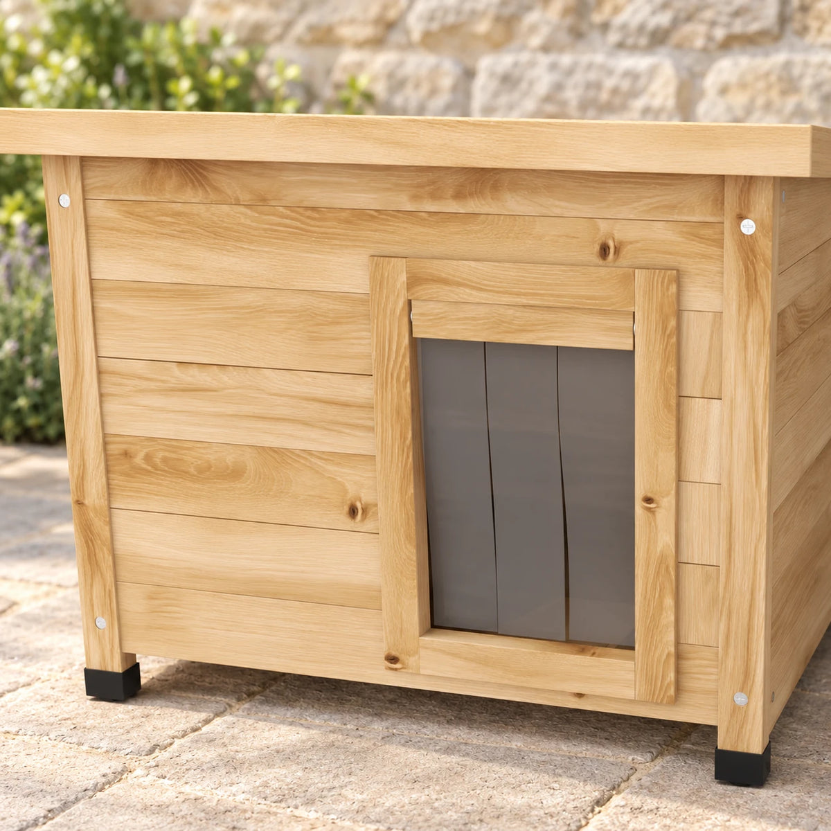 Façade de la niche chat extérieur avec porte à rideau PVC