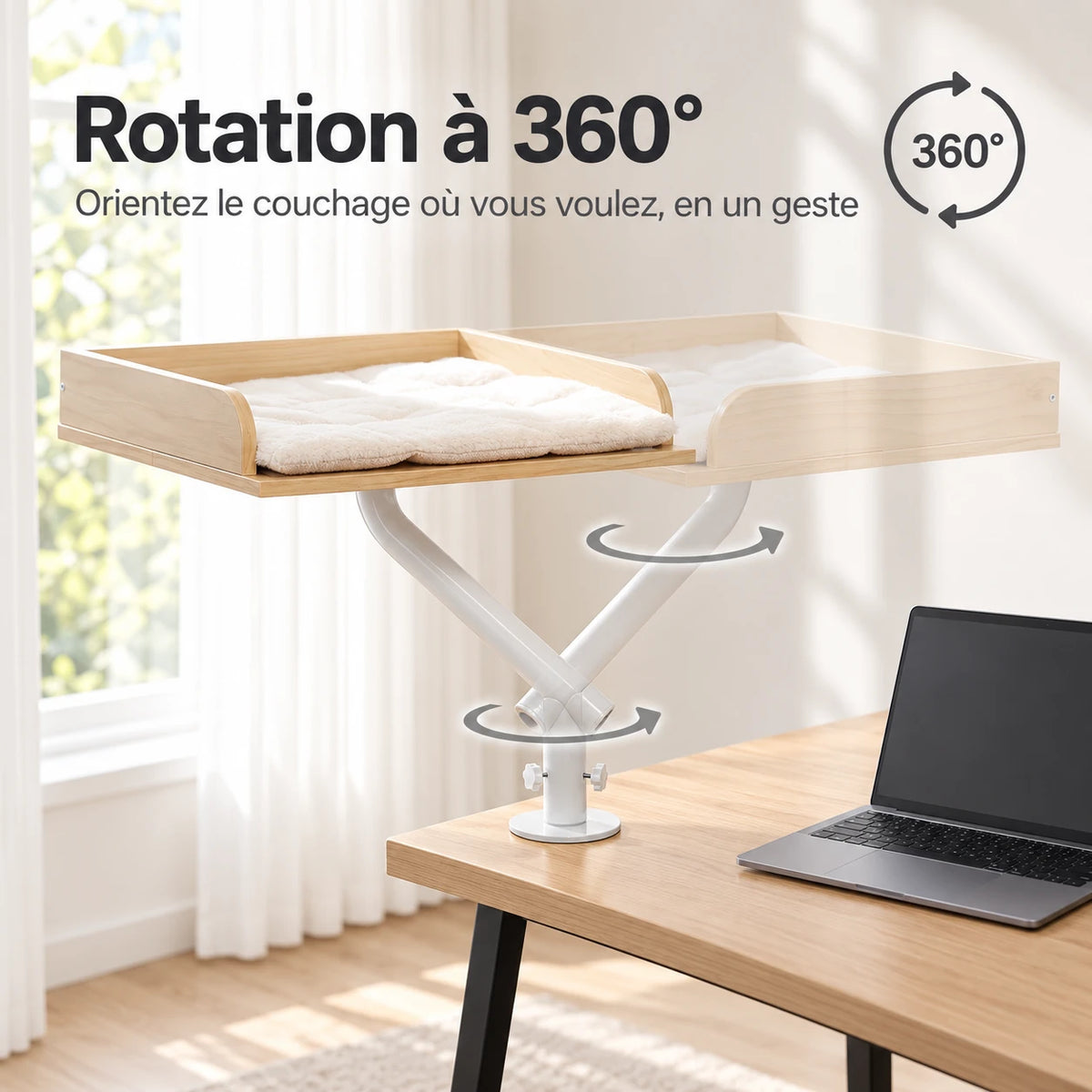 Rotation à 360° du lit de bureau pour chat