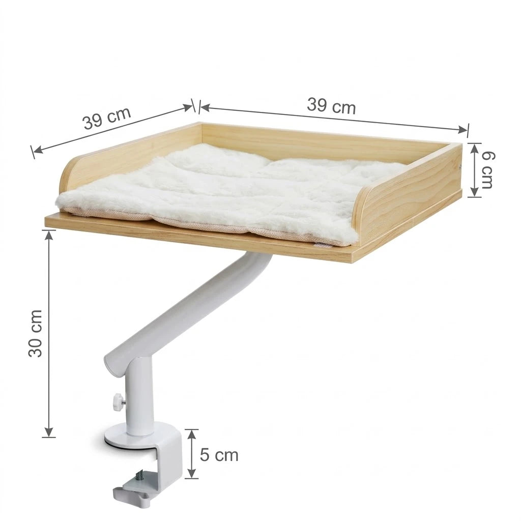 Schéma coté du lit de bureau pour chat : 39 x 39 cm, support de 30 cm