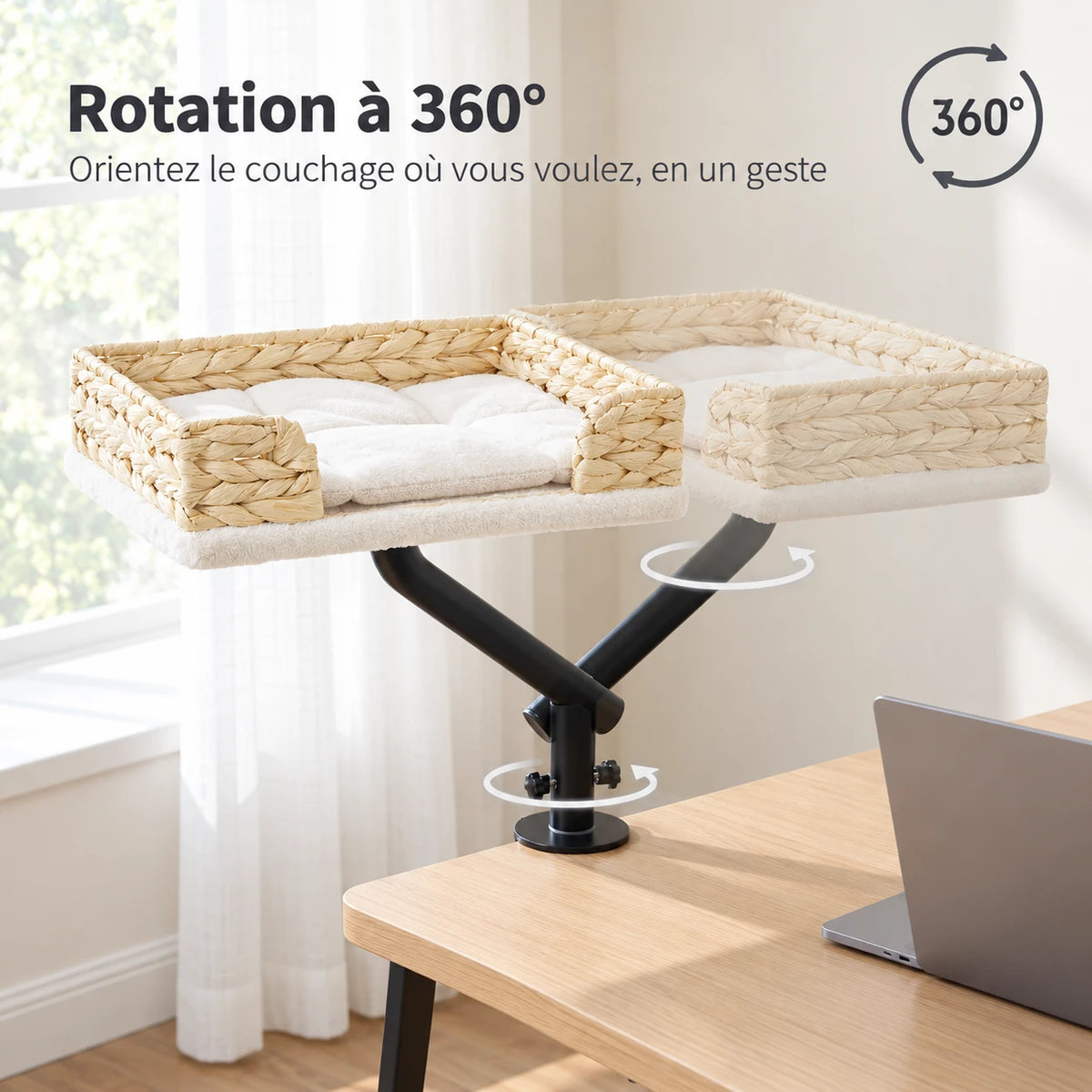 Rotation à 360° du panier chat osier