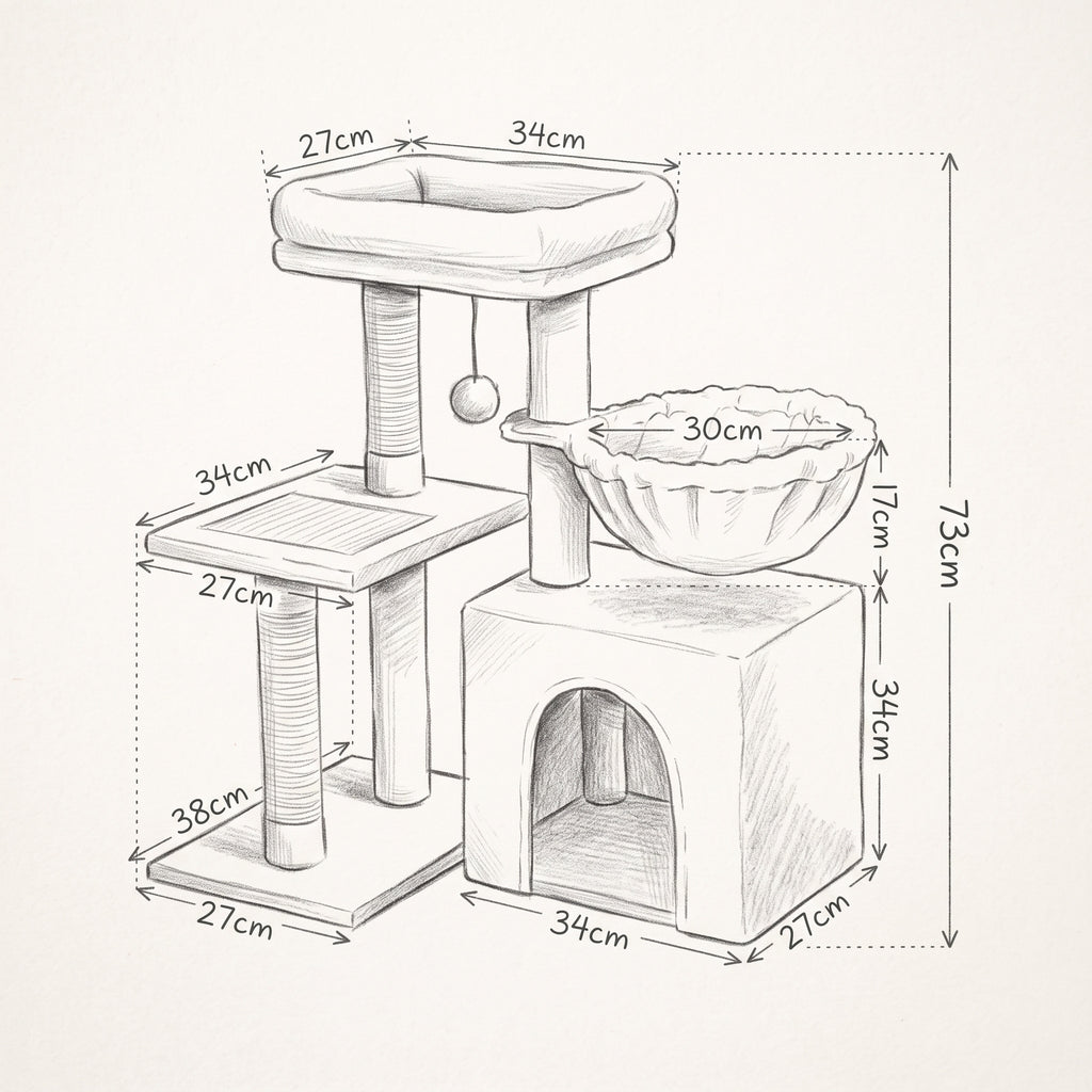 Schéma coté de l'arbre à Chat Petit Espace avec toutes les dimensions