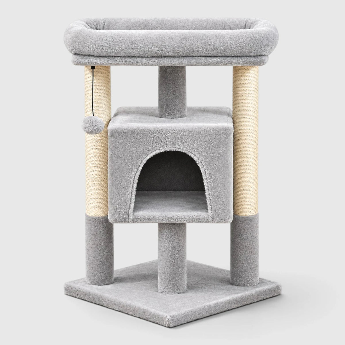Petit arbre à chat gris clair de 72 cm avec niche et pompon suspendu