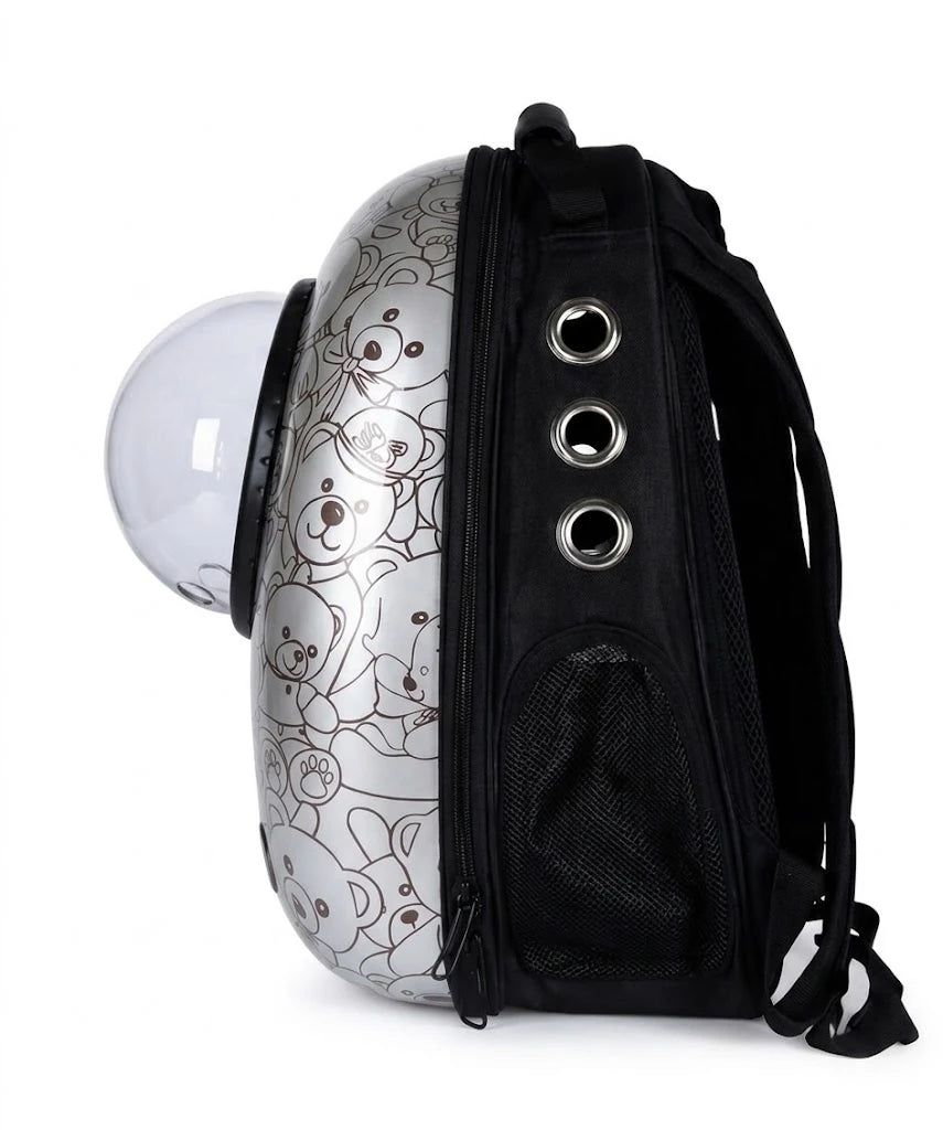 Sac à dos bulle pour chat vu de côté avec son hublot