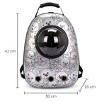 Schéma coté du sac à dos bulle pour chat : 42 cm de haut, 30 cm de large, 25 cm de profondeur