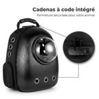 Cadenas à code intégré du sac à dos bulle pour chat noir