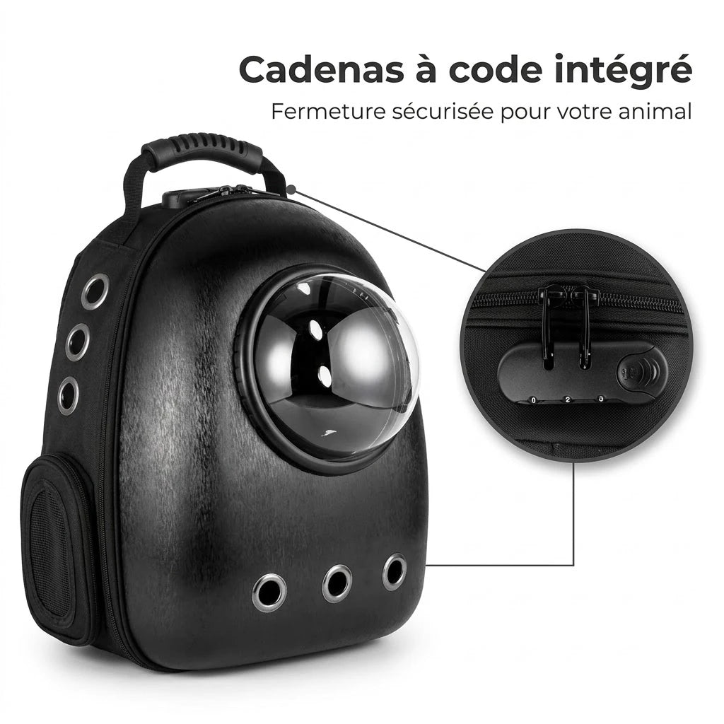 Cadenas à code intégré du sac à dos bulle pour chat noir