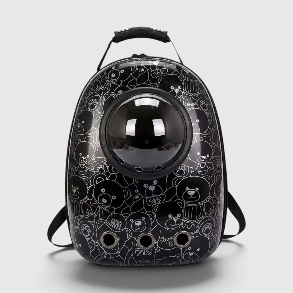 Sac à dos bulle pour chat noir à motif d'oursons