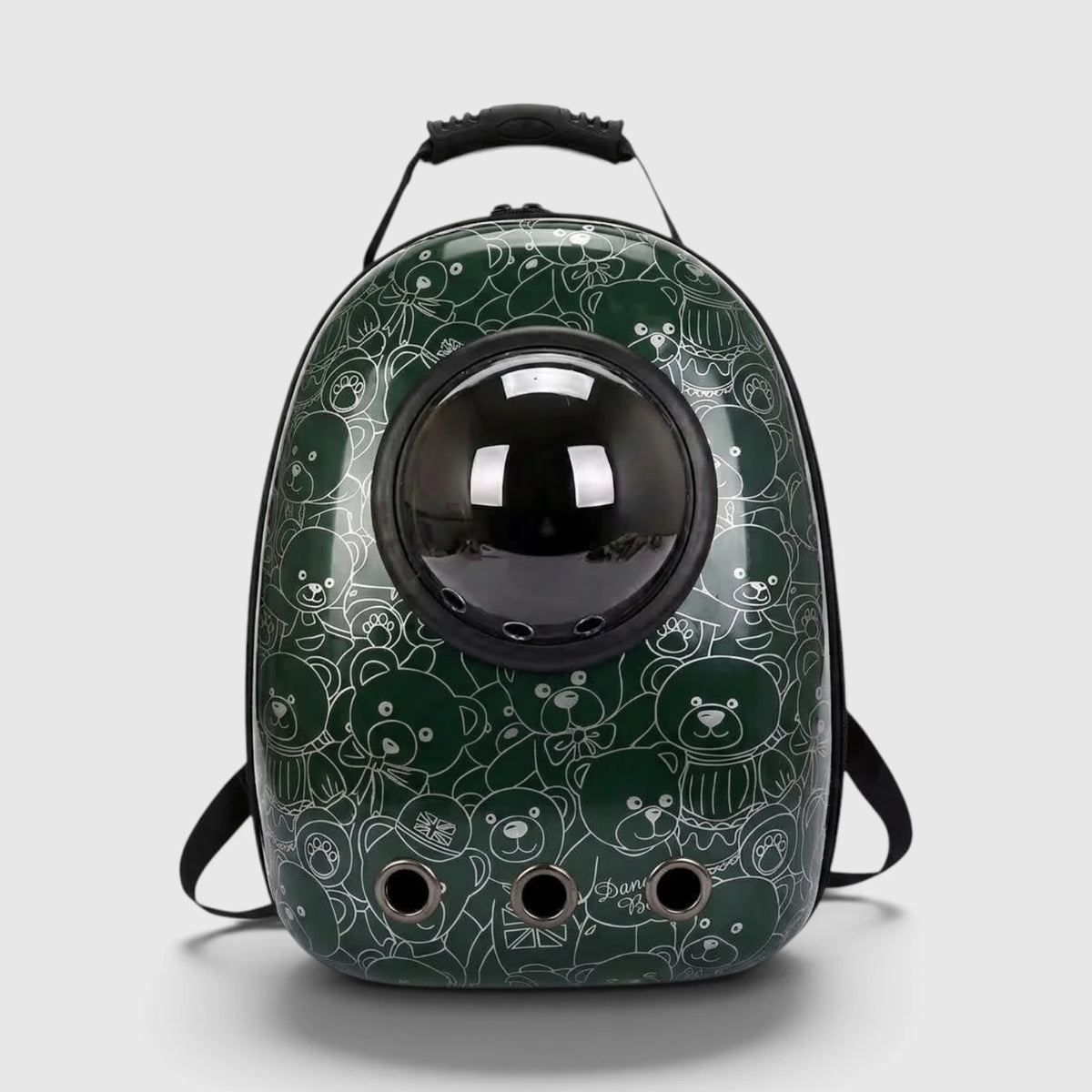 Sac à dos bulle pour chat vert foncé à motif d'oursons