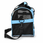 Sac de transport chat bleu vu de côté avec bandoulière