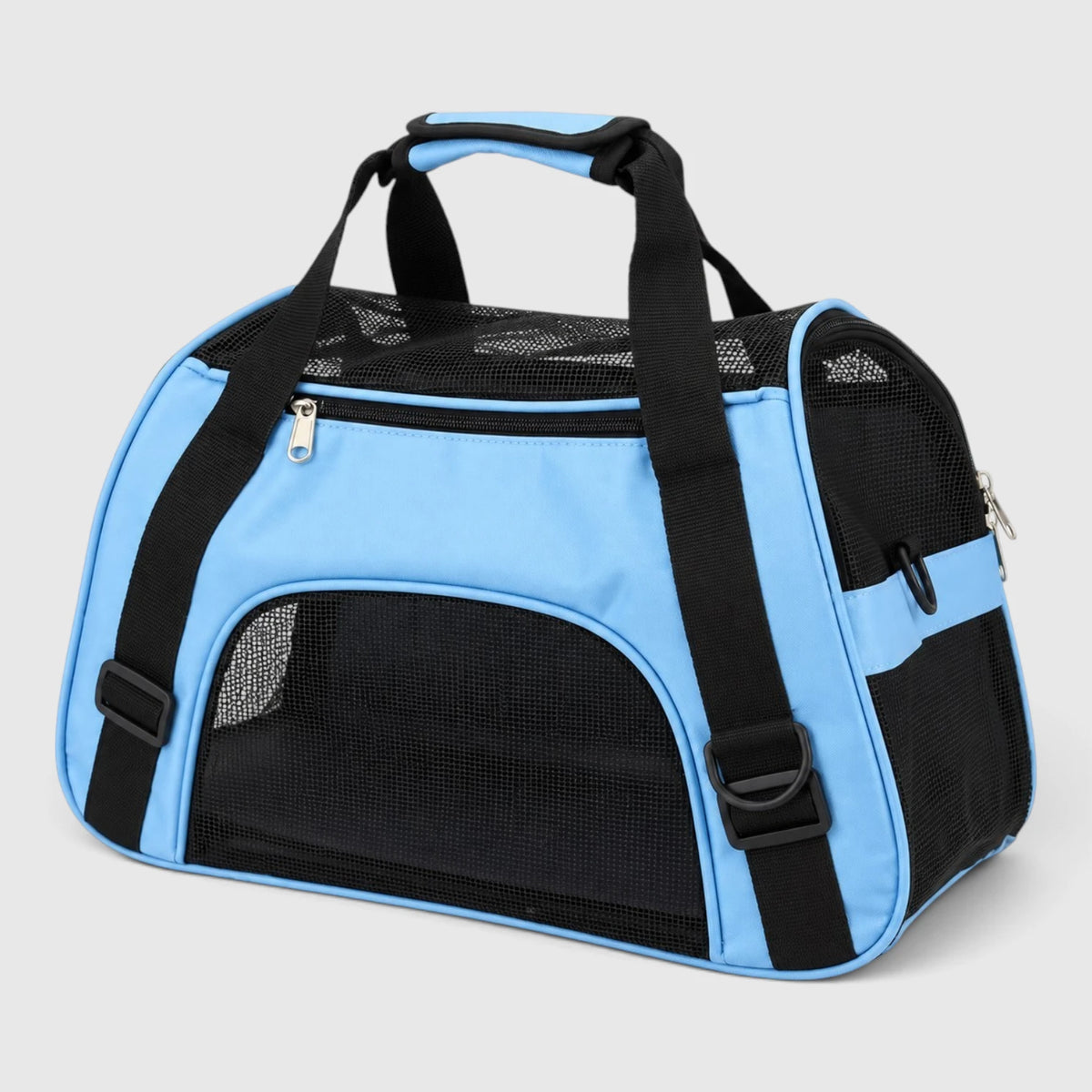 Sac de transport chat souple bleu et noir avec fenêtres en filet