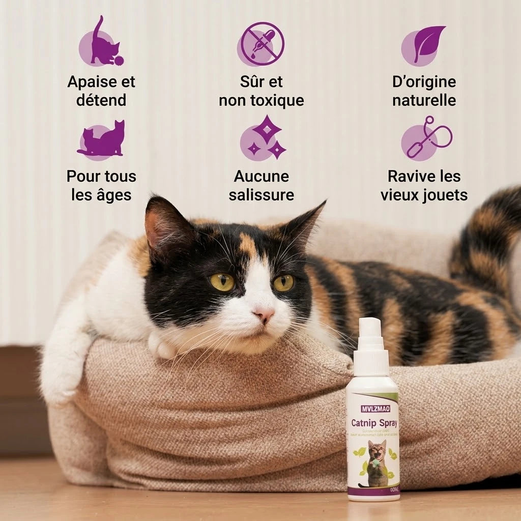 Spray herbe à chat : apaise, non toxique, d'origine naturelle, sans salissure
